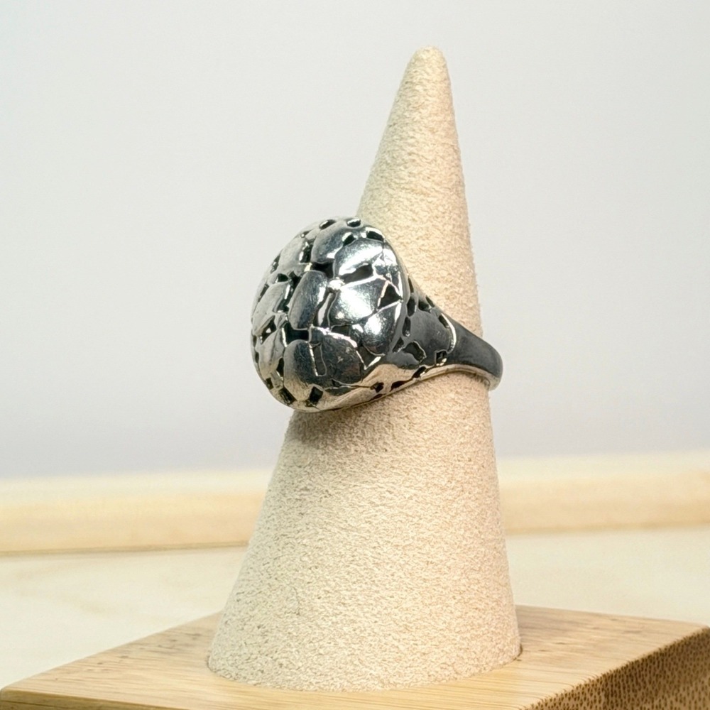 Sculptural Vintage Designer Marsala Sterling Silver Pebble Cut-Out Dome Ring 925